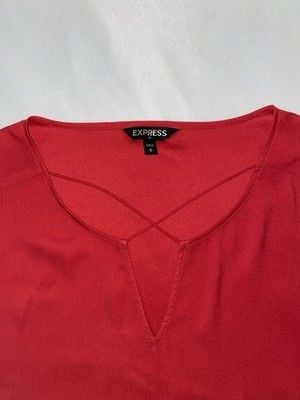 Express Blouse Women's S Red V-Neck Short Sleeve Lightweight Top Shirt 3