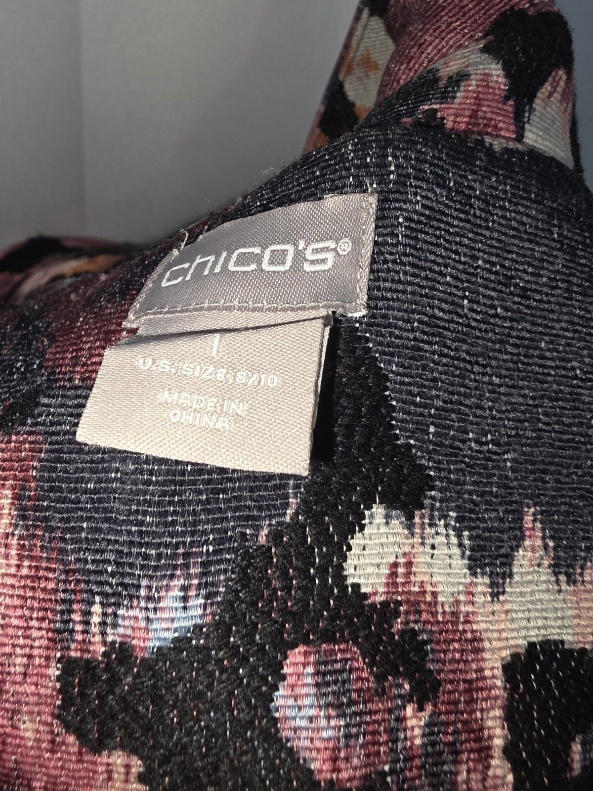 Chico's Women's NWT Modern Topper Jacket Floral Ikat Print Black Sz 1 US 8/10 7
