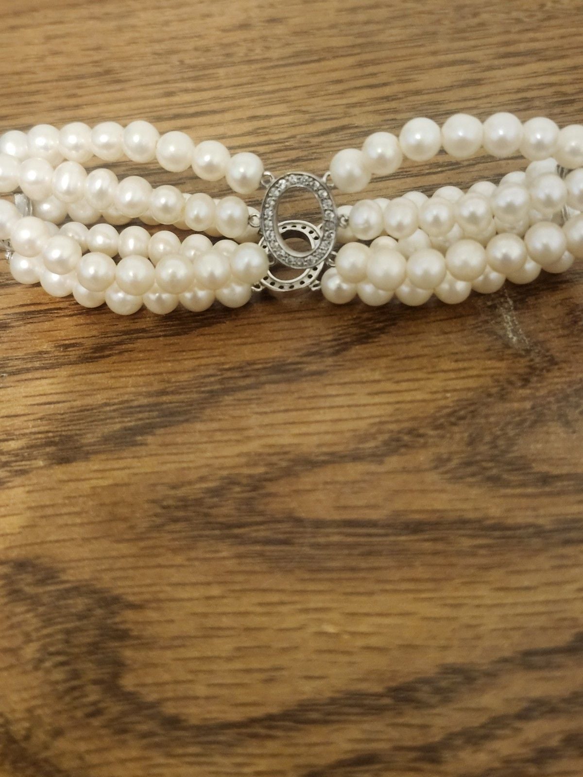 Diamond And 3 Strand Fresh Water Bracelet 4