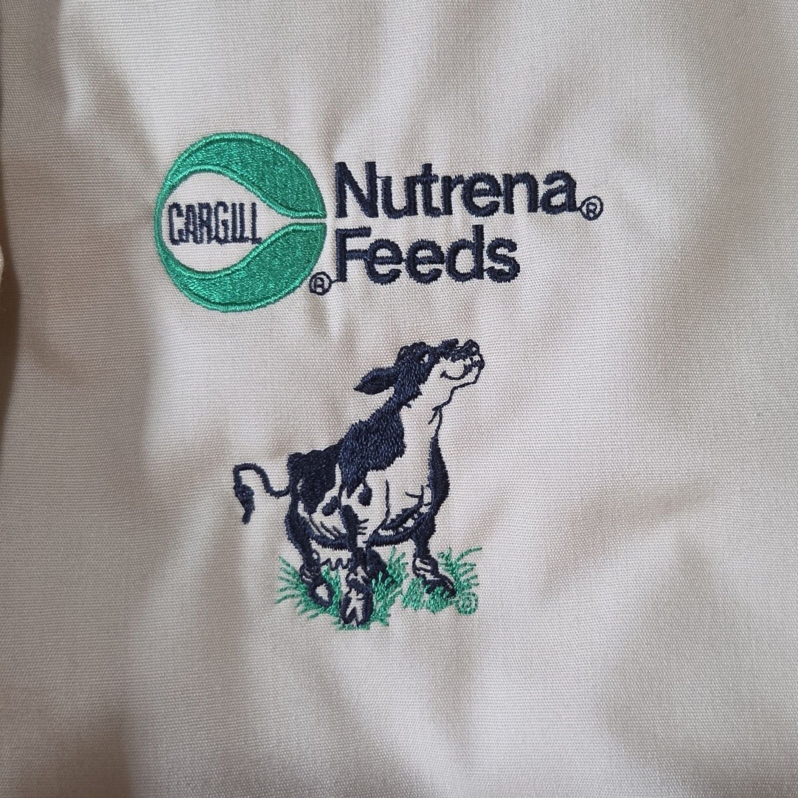 King Louie Beige Lined Bomber Jacket Nutrena Feeds Cow Embroidered Logo Size L 9