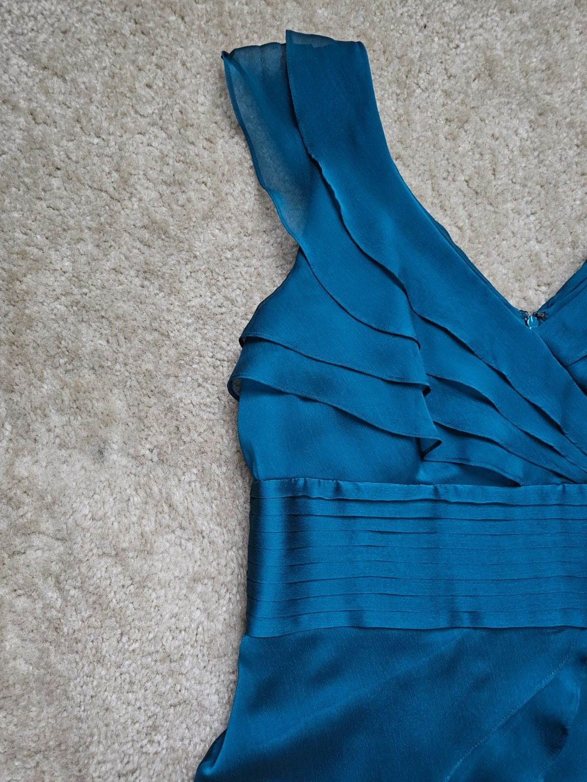 Adrianna Papell Occasions Teal Ruffle Chiffon Cocktail Dress Women's 14 3