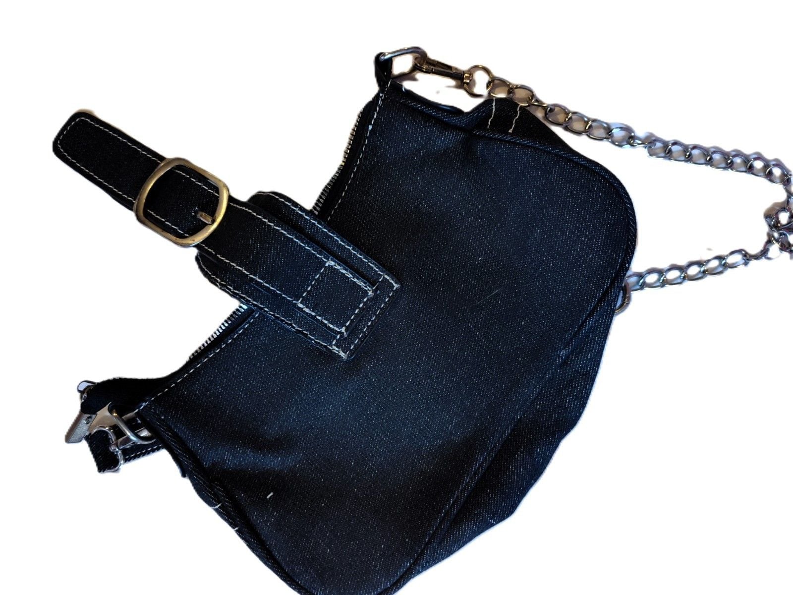 Y2K-Style Grunge Retro Denim Star Shoulder Hobo Bag Buckle Strap Silver Chain 5