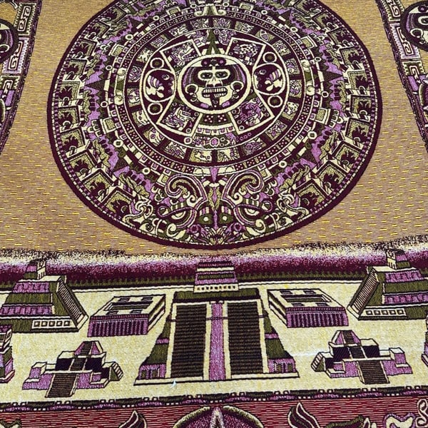 San Eduardo Aztec Calendar Woven Blanket Tapestry Queen Bedspread Mexico