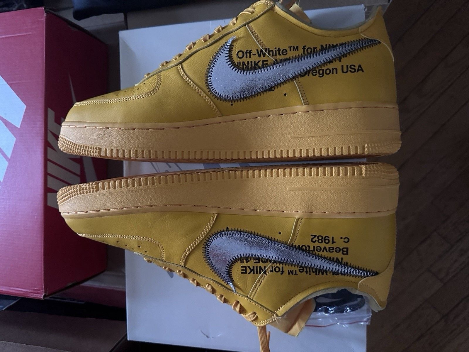 SIZE 13🌟Off-White Nike Air Force 1 ICA UNIVERSITY GOLD grail LIKE NEW 11