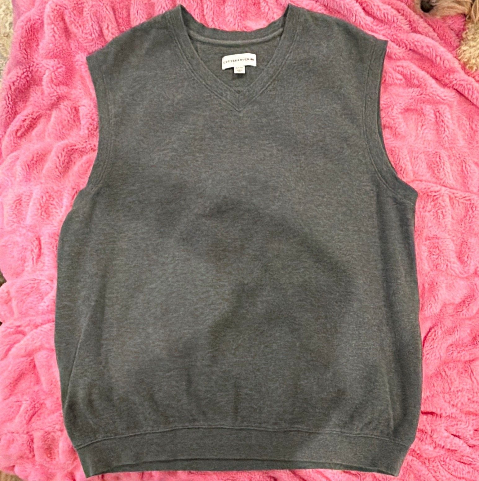 Cutter & Buck Men's Gray Knit V-Neck Sweater Vest Sleeveless Solid XLT 2