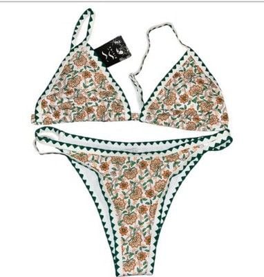 BIKINX Thong Micro Bikini Ditsy Floral Block Bandeau Green Orange Yellow Size XL 3