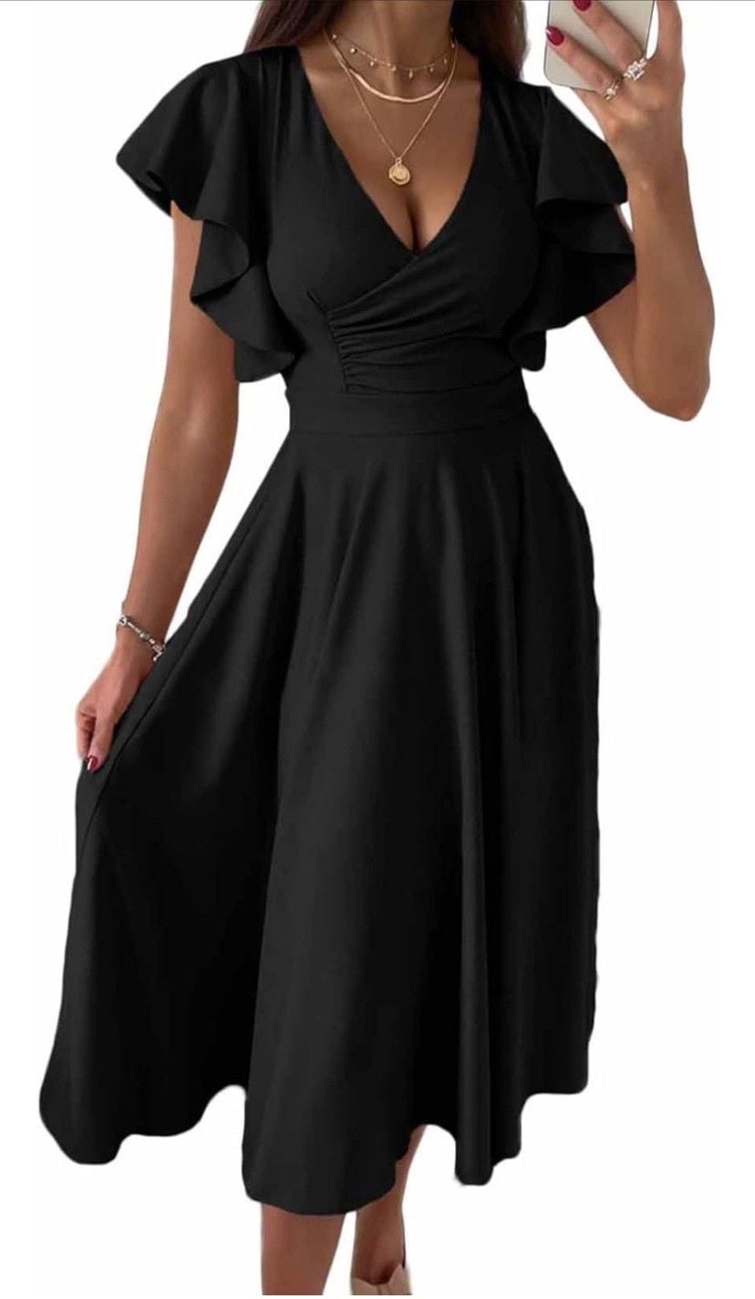 Dokotoo women's V Neck Elegant party Dress Short sleeves skater Dress 8