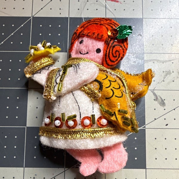 Vintage Felt Angel Christmas Hanging Ornament Multicolor 4 in, 1 Pc Felt Decor