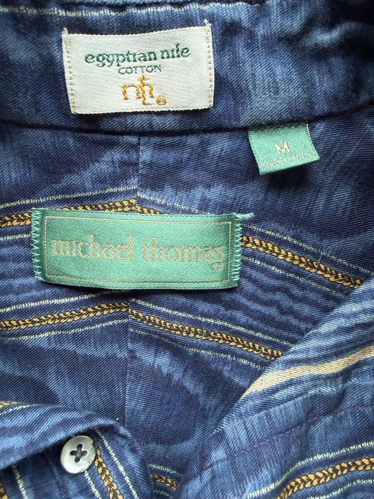 Michael Thomas Men's Blue Striped Cotton Short Sleeve Button Polo Shirt, M 6