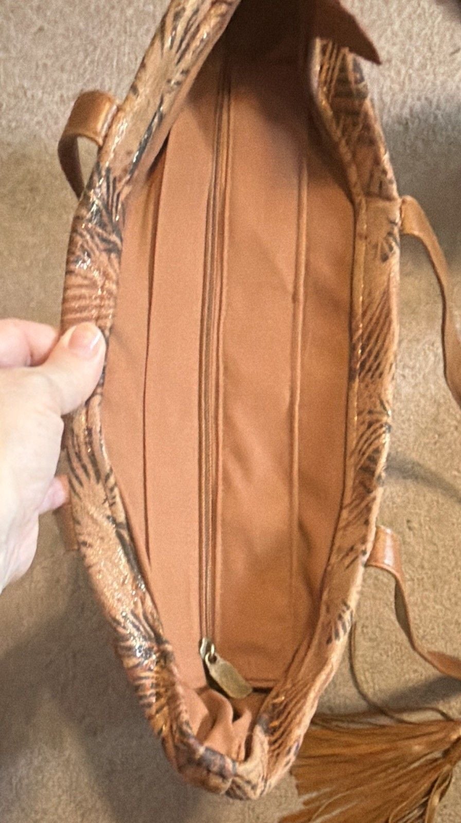 Sun 'N' Sand Woven Straw Tote Tan/Brown Tropical Floral Zip Tassel Lined 6