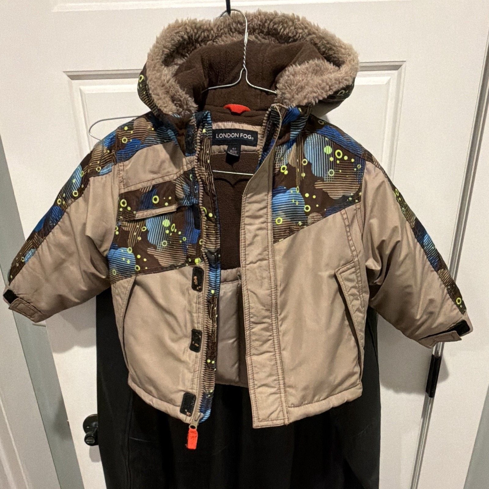 London Fog Unisex Kids 4T Hooded Canvas Jacket Full Zip Pockets Colorblock 2