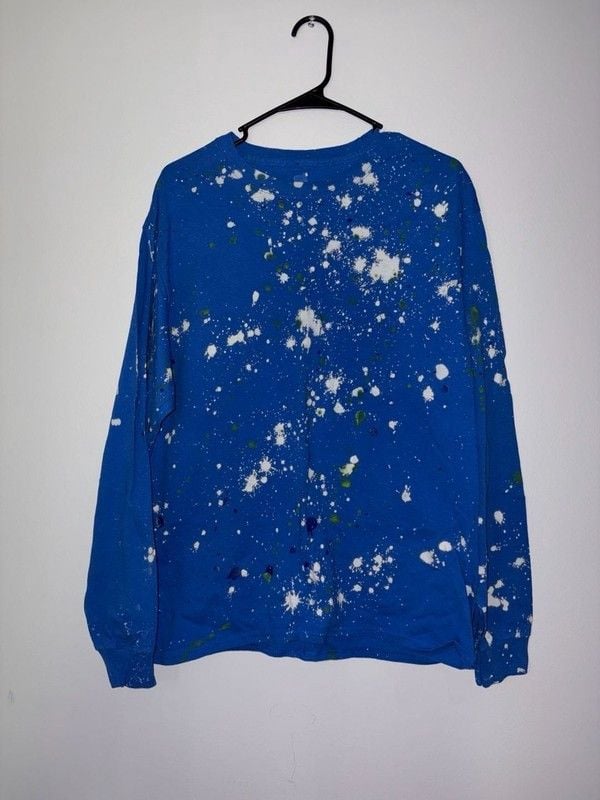 Hanes ComfortSoft Blue Paint Splatter Long Sleeve T-Shirt Size Large 2