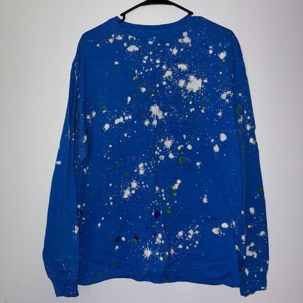 Hanes ComfortSoft Blue Paint Splatter Long Sleeve T-Shirt Size Large