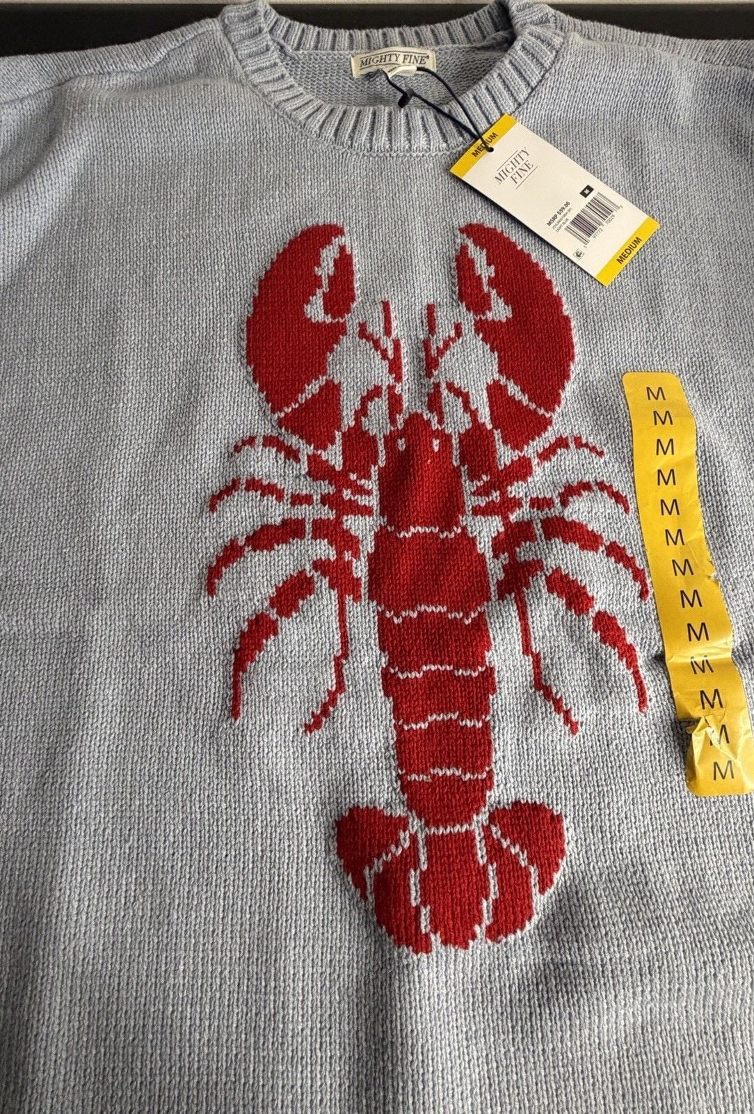 Mighty Fine Light Blue Lobster Graphic Crewneck Knit Sweater Size M 4