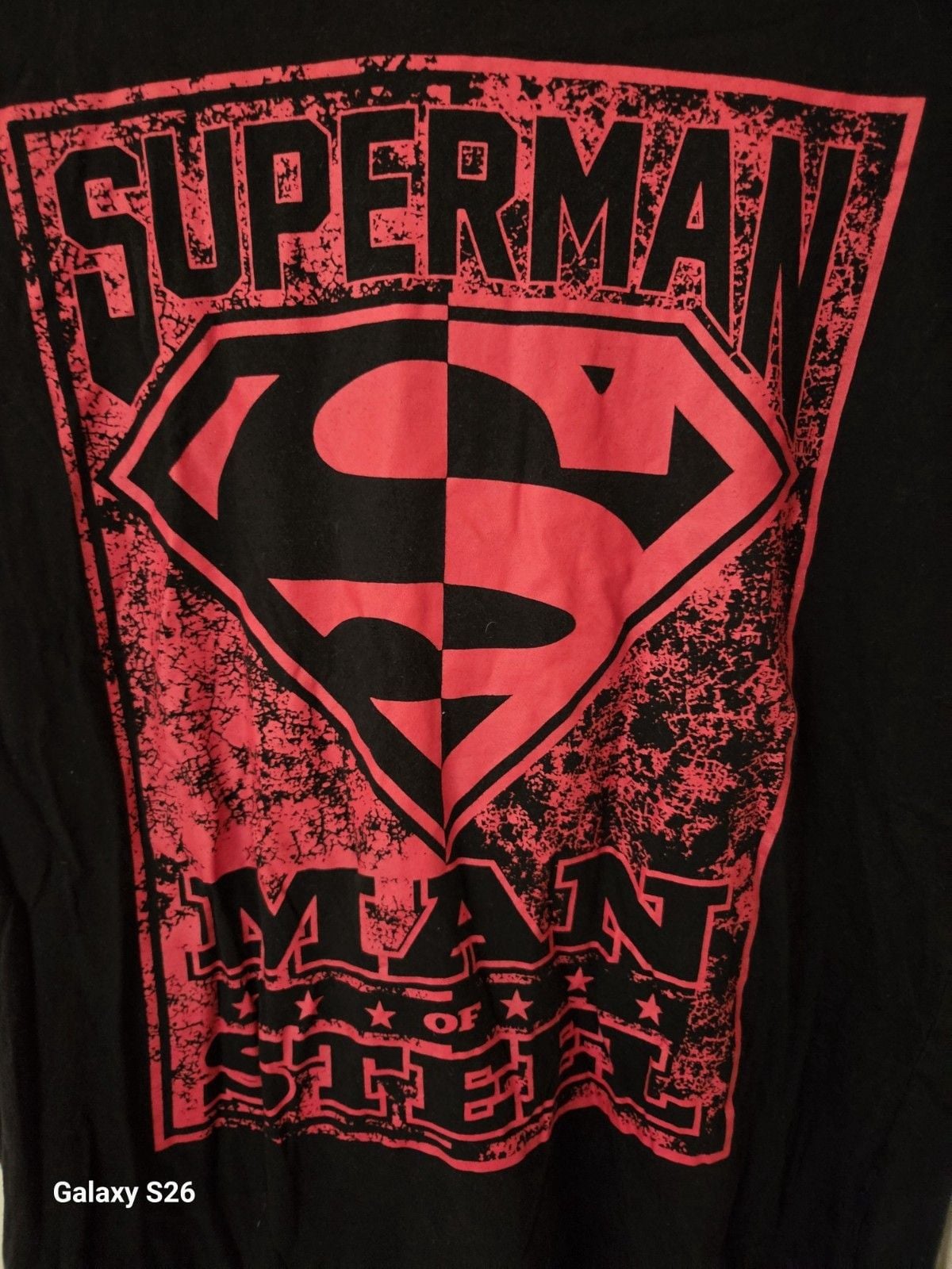 Superman Men’s Man of Steel Graphic Logo T-Shirt, Black/Red, L, Crew Neck 2