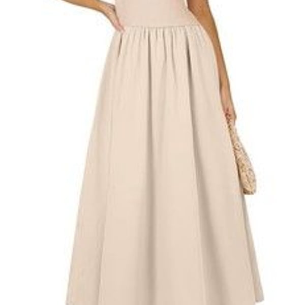 AlvaQ Women Dress Spring Summer Puff Sleeve Midi Dress High Waist Ruffle-SIZE S