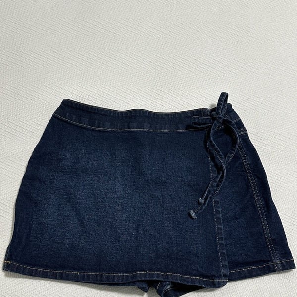 HARPER HERITAGE Women's Denim Wrap Cotton Mini Skirt SIZE M Dark Blue