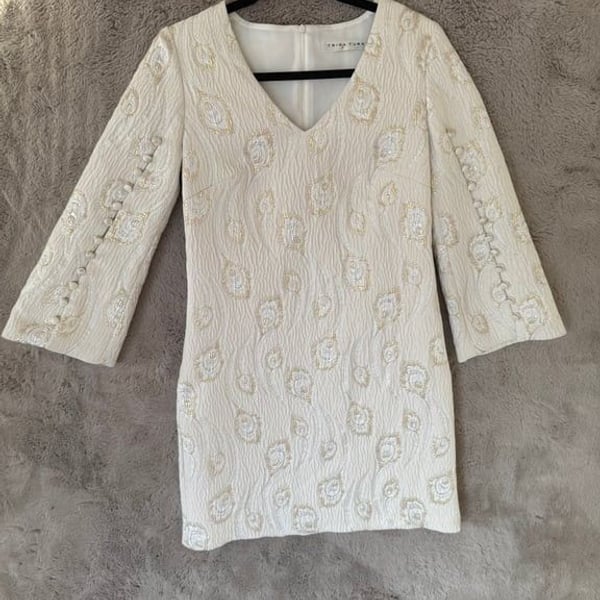 Trina Turk Selfie Embroidered Cream A-Line Dress Size S Evening Wedding $458