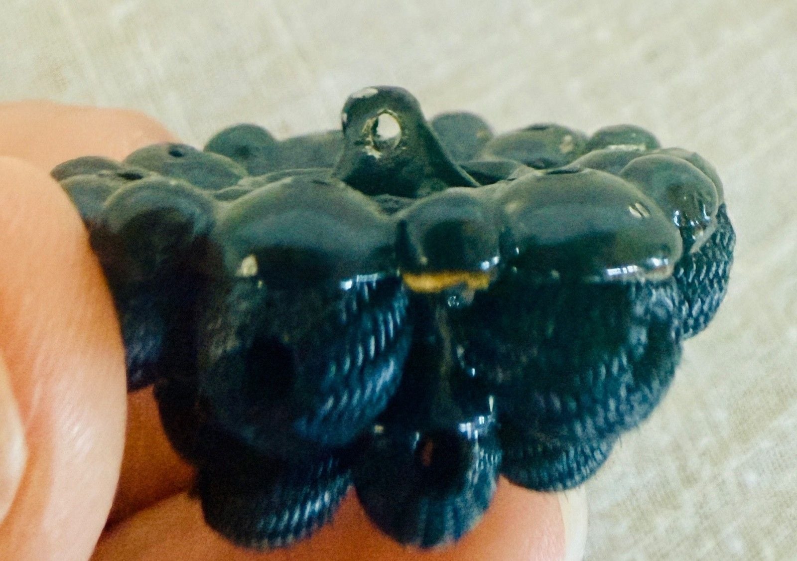 Vintage Mid-Century Black Cluster Beaded Fabric Buttons Set of 2 Statement 5