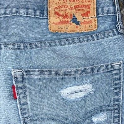 Distressed Levi's 511 Slim Fit 33x30 Blue Jeans 6