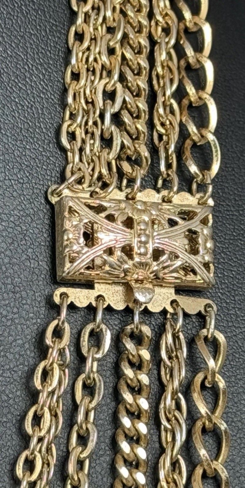 Vintage Multi Strand Gold Tone Layered 6-Chain Necklace Ornate Clasp Set 3