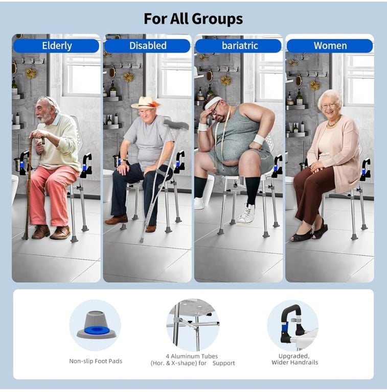 Adjustable Heavy-Duty Bath Chair with Padded Armrest 6