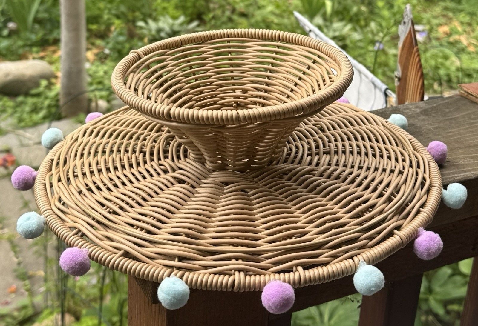 12 in Faux Rattan Cake Cupcake Pedestal Treat Stand Wicker Pastel Wedding,Party 7
