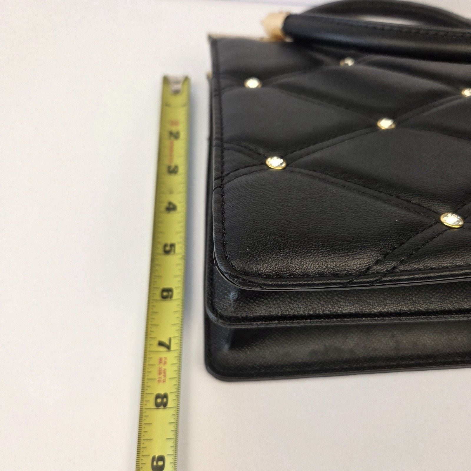 Grossi Black Quilted Rhinestone Handbag Purse Wavy Gold Frame Vintage 12