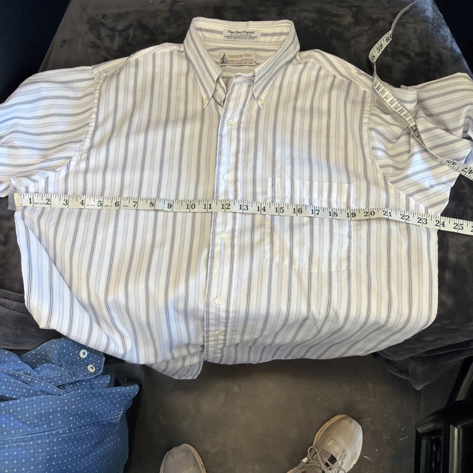 London Fog Men's 16.5 32/33 White/Blue Striped Dress Shirt Button Cotton Blend 5