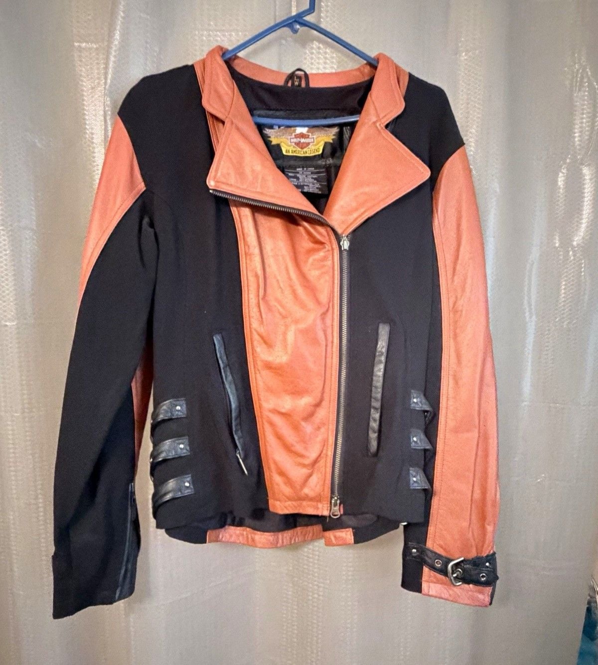 Vintage Harley-Davidson Women's Leather Jacket Black/Brown Orange Laced Sides 2