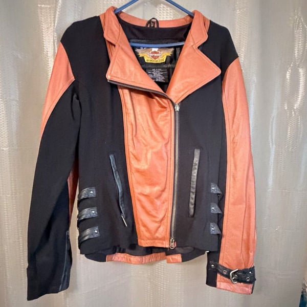 Vintage Harley-Davidson Women's Leather Jacket Black/Brown Orange Laced Sides