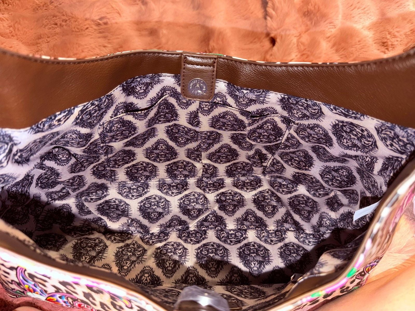 Ed Hardy Leopard Print Skull Tattoo Shoulder Bag Studded Y2K Purse NWT 10