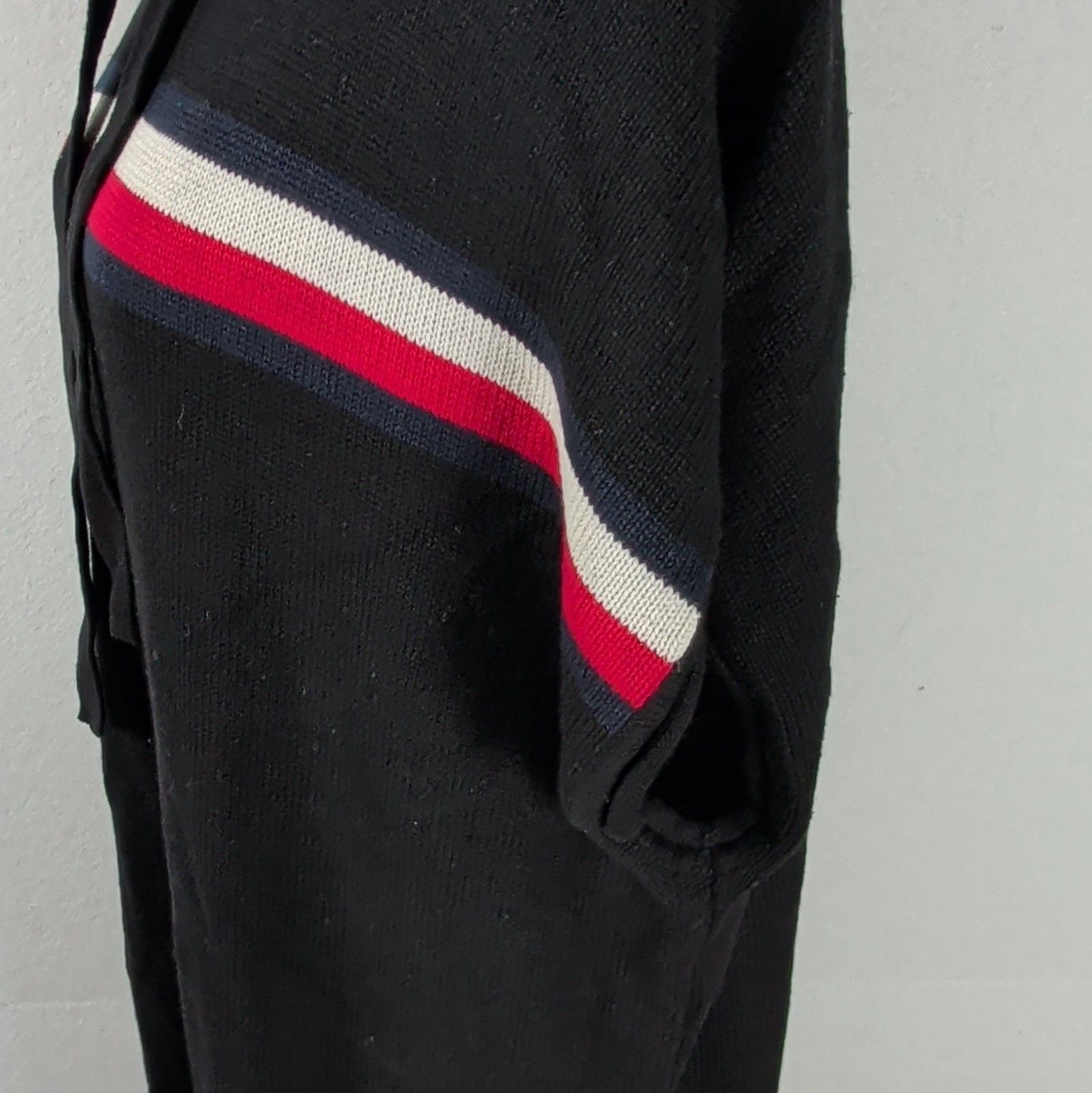 Tommy Hilfiger Hooded Sweater Dress XL Black Red White Striped Short Sleeve Knit 7