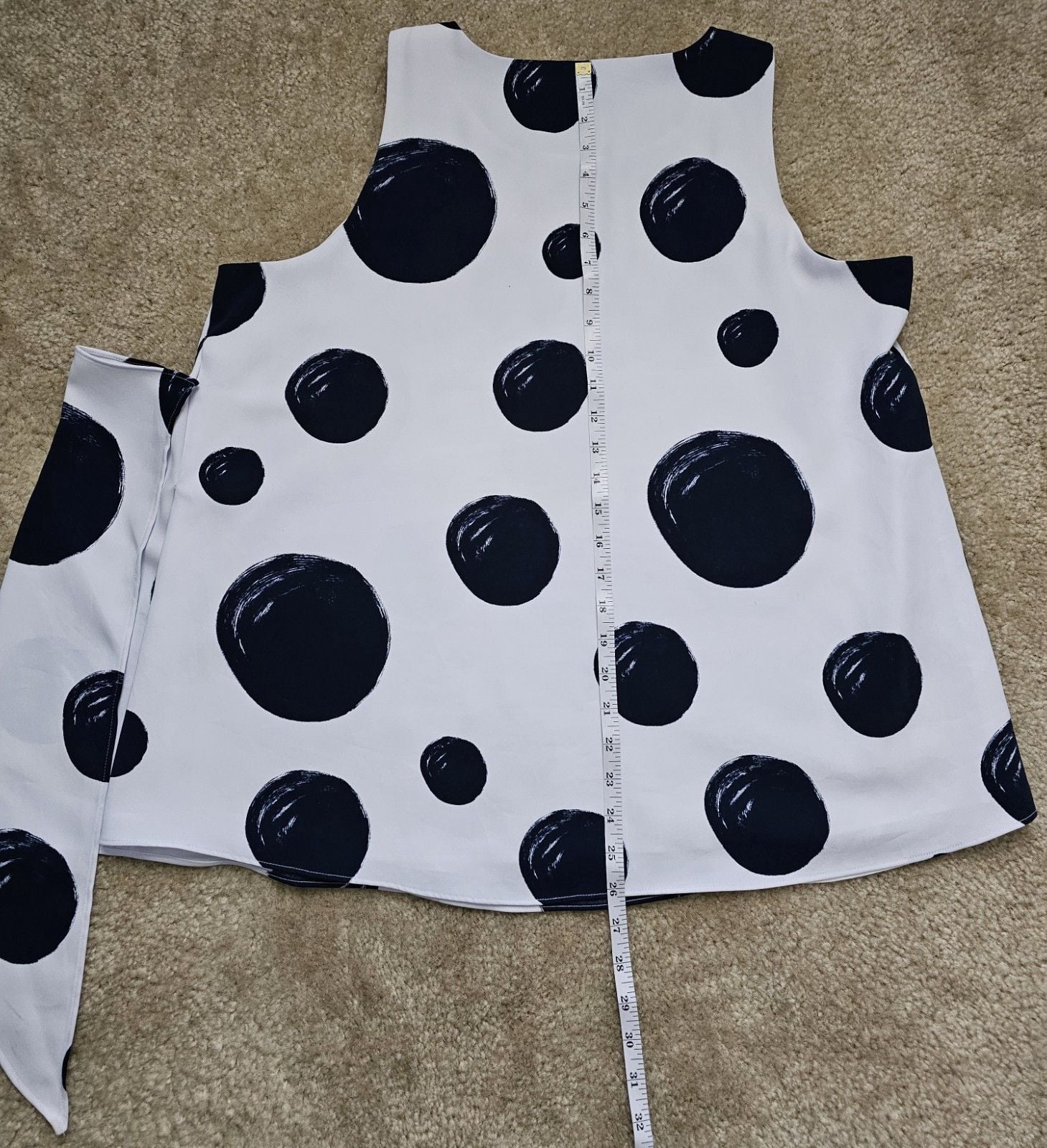 Alfani Women's Size 14 White Black Polka Dot Sleeveless Blouse Asymmetrical Sash 12