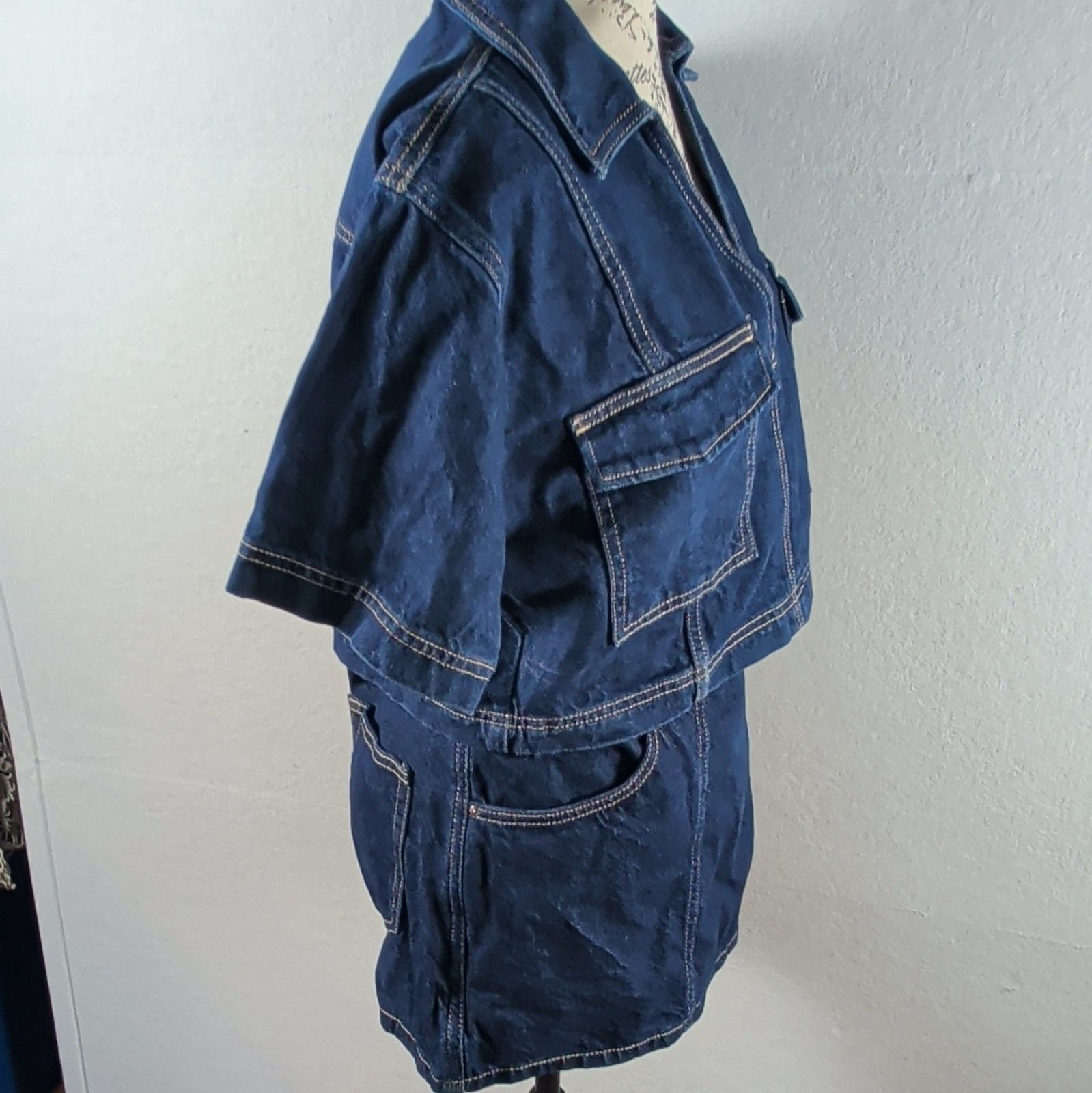 Zara Denim Two Piece Set Crop Shirt Small Wrap Skort Medium Z1975 Co Ord Blue 9