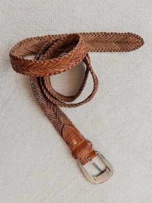 Talbots Vintage Brown Braided Woven Leather Belt Silver Western Buckle Boho LRG 4