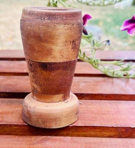 Vintage Primitive HandCrafted &Carved Wooden Vase, Mortar Wood Is Very Smooth 11