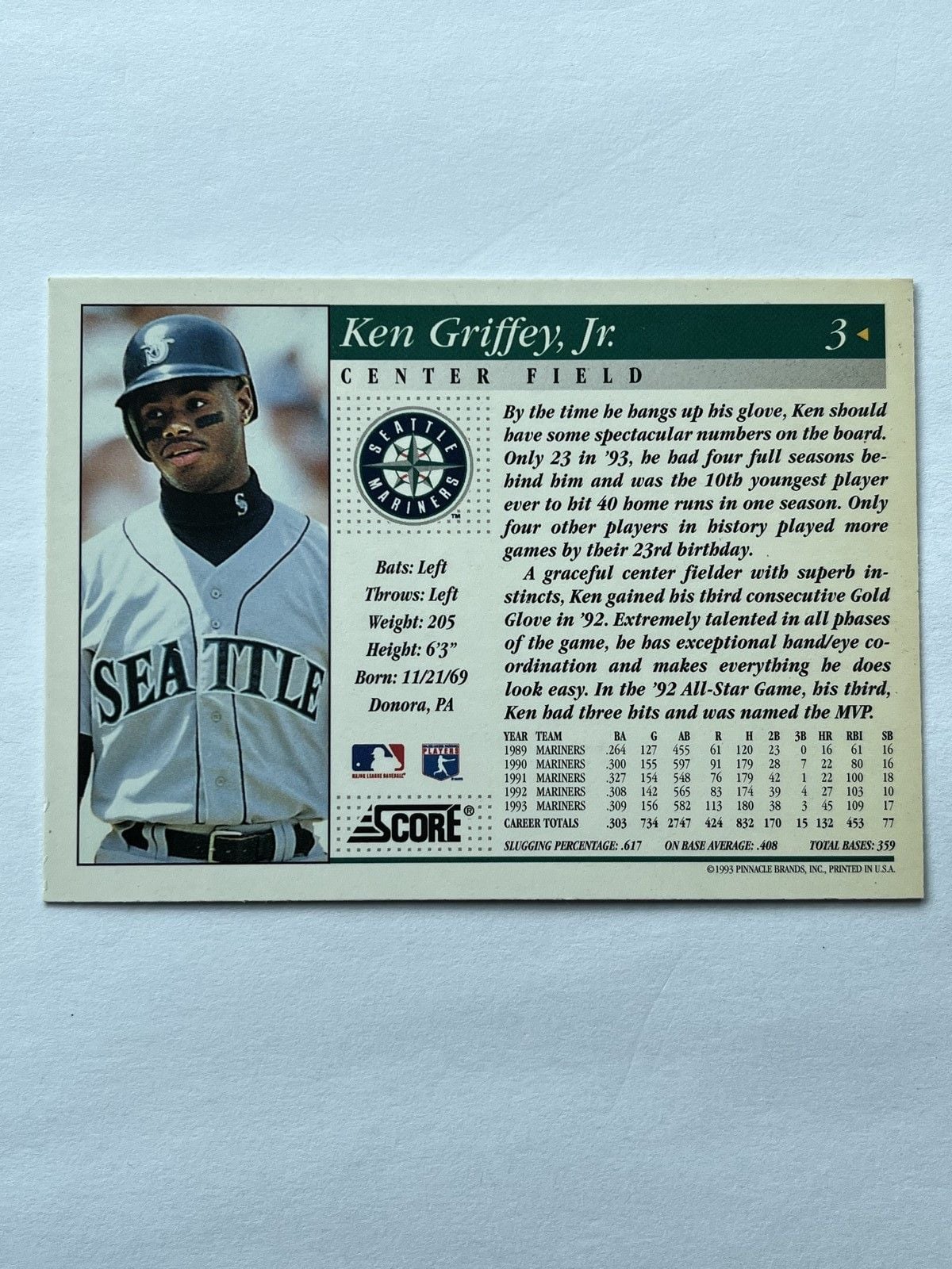 1993 Pinnacle Score #3 Ken Griffey Jr. Seattle Mariners 2