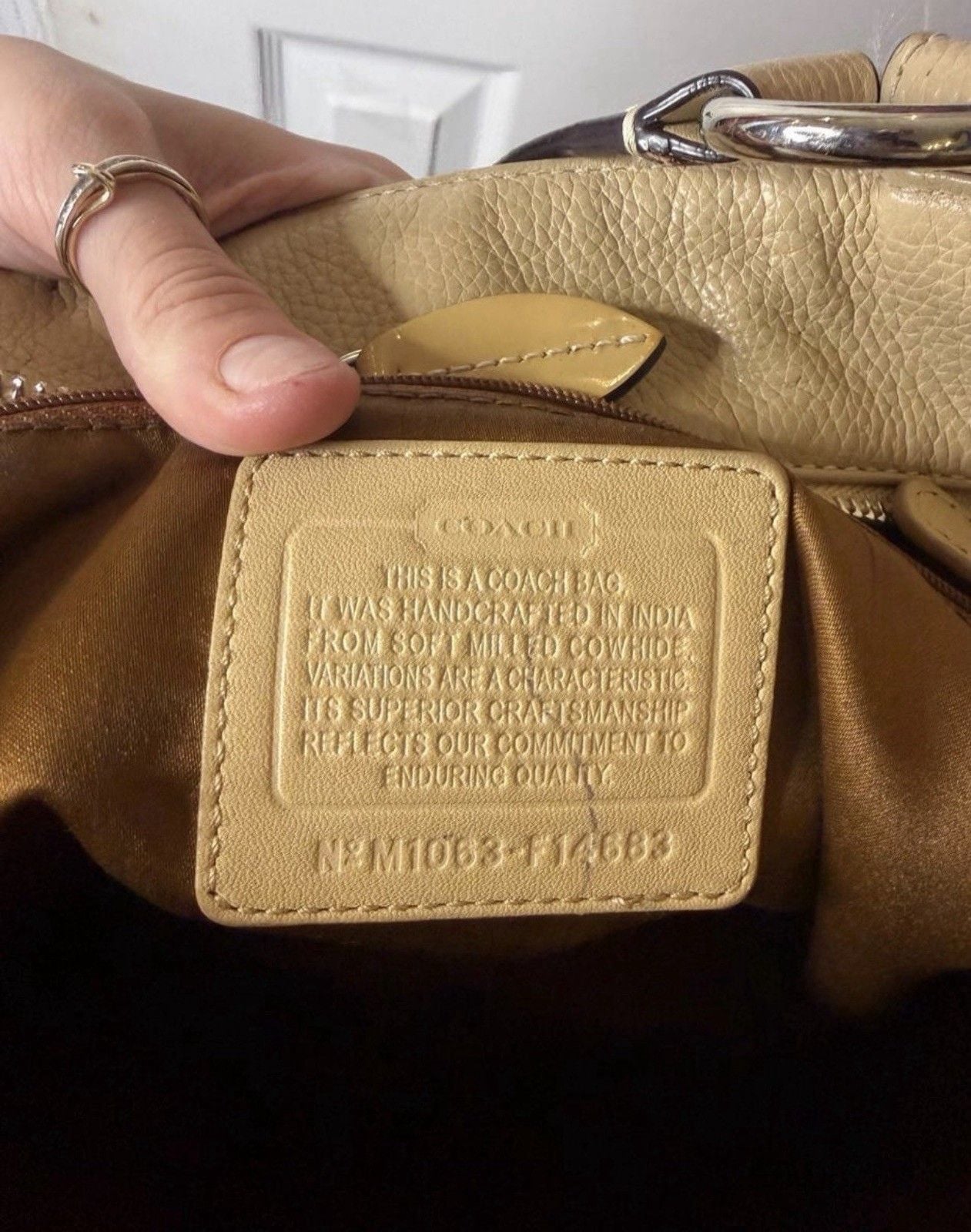 Coach Penelope F14683 Cream Pebbled Leather Tote Shoulder Bag Silver Hardware 4