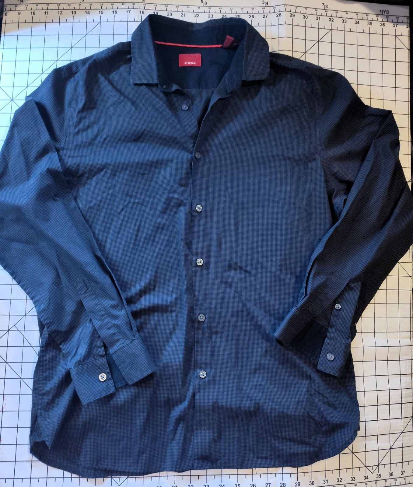 Alfani Black & Gray Micro Plaid Button-down Stretch Cotton Blend Slim Fit Large 3