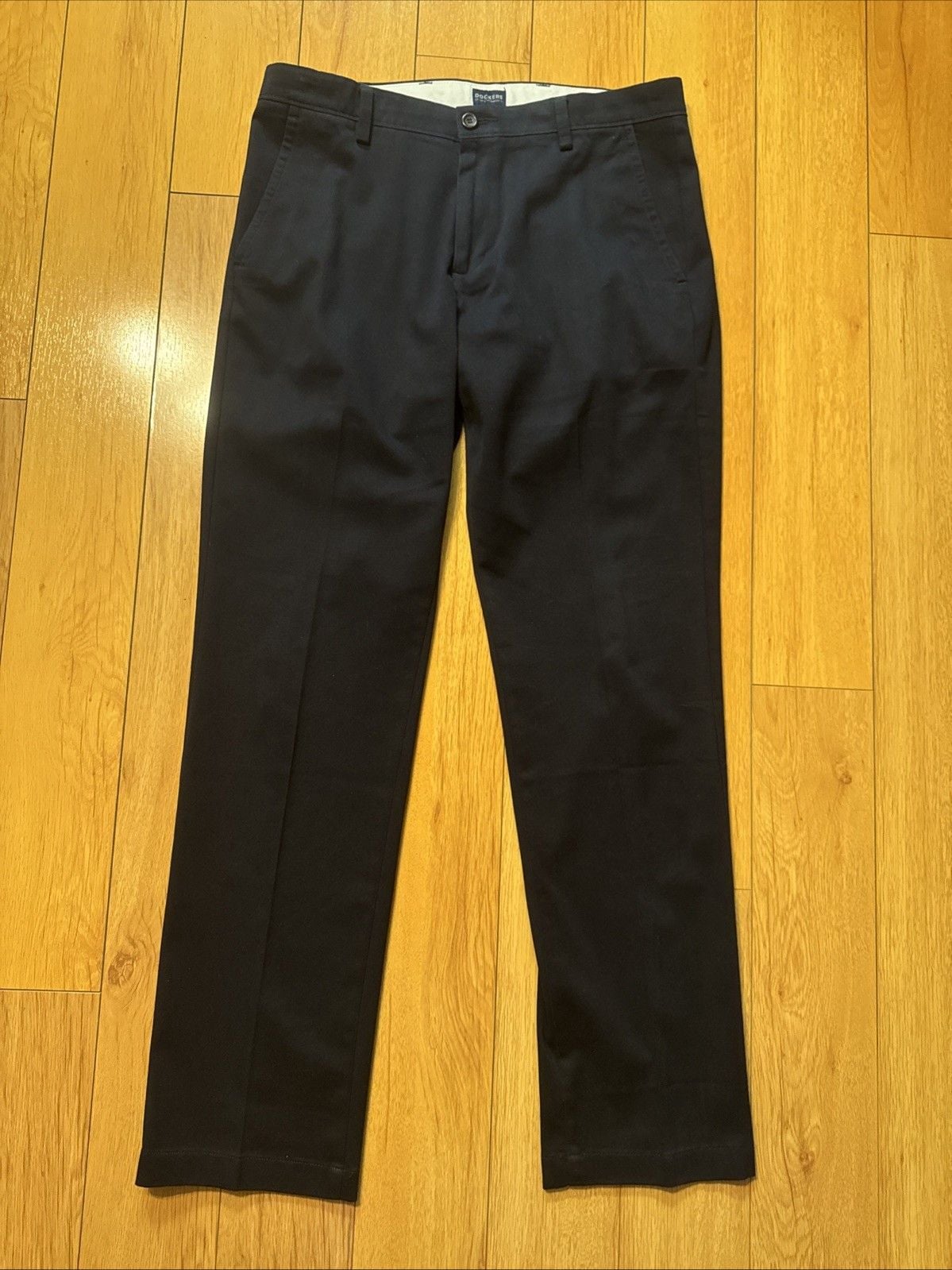 Dockers Pants Mens 34x34 Navy Straight Fit Flat Front Performance Stretch Chino 2