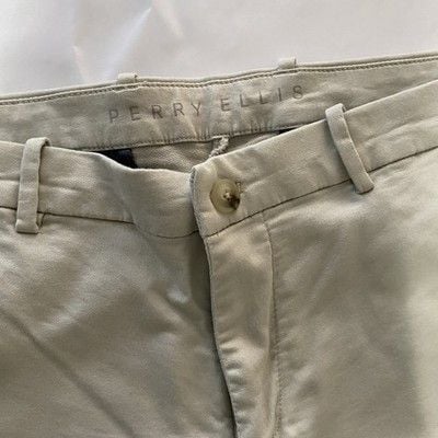 Perry Ellis Pants Mens 34x32 Cream Slim Fit Flat Front Trousers 3