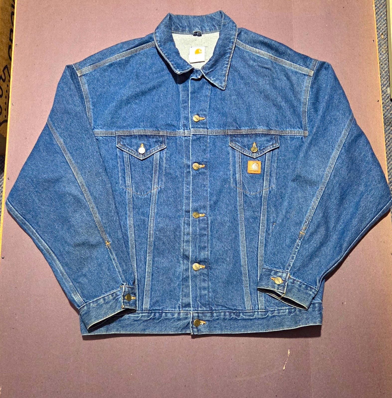 Carhartt J12 DST Blue Denim Jacket Button Front Point Collar Men's XLT Tall 2