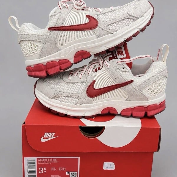 Nike Vomero 5 SE (GS) White/Red Low Top Mesh Sneakers Kids US 3.5 IB5727-100