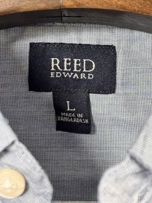 Reed Edward Mens Button Down Denim Blue Casual Business Attire Large 100% Cotton 6