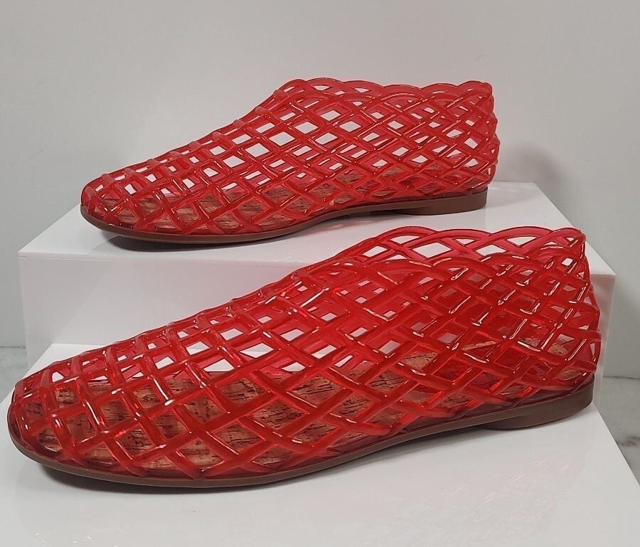 Red Transparent Lattice Flat Slip-On Shoes 3