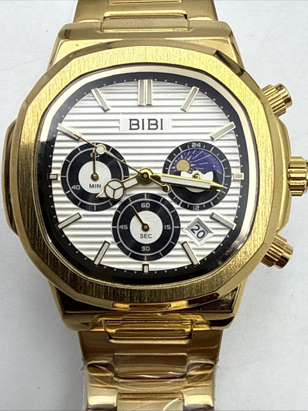 🔥 BIBI MEN’S GOLD TONE WATCH B0238 WHITE DIAL QUARTZ DATE NEW IN BOX 🔥 9