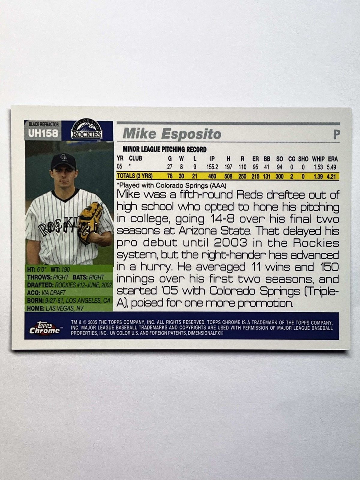 2005 Topps Chrome Mike Esposito #UH158 Black Refractor /250 Colorado Rockies 2