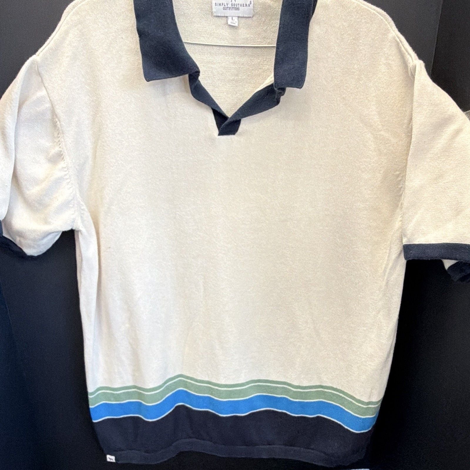 Simply Southern Outfitters Men's Polo Shirt L Short Sleeve Striped Knit Pullover 5