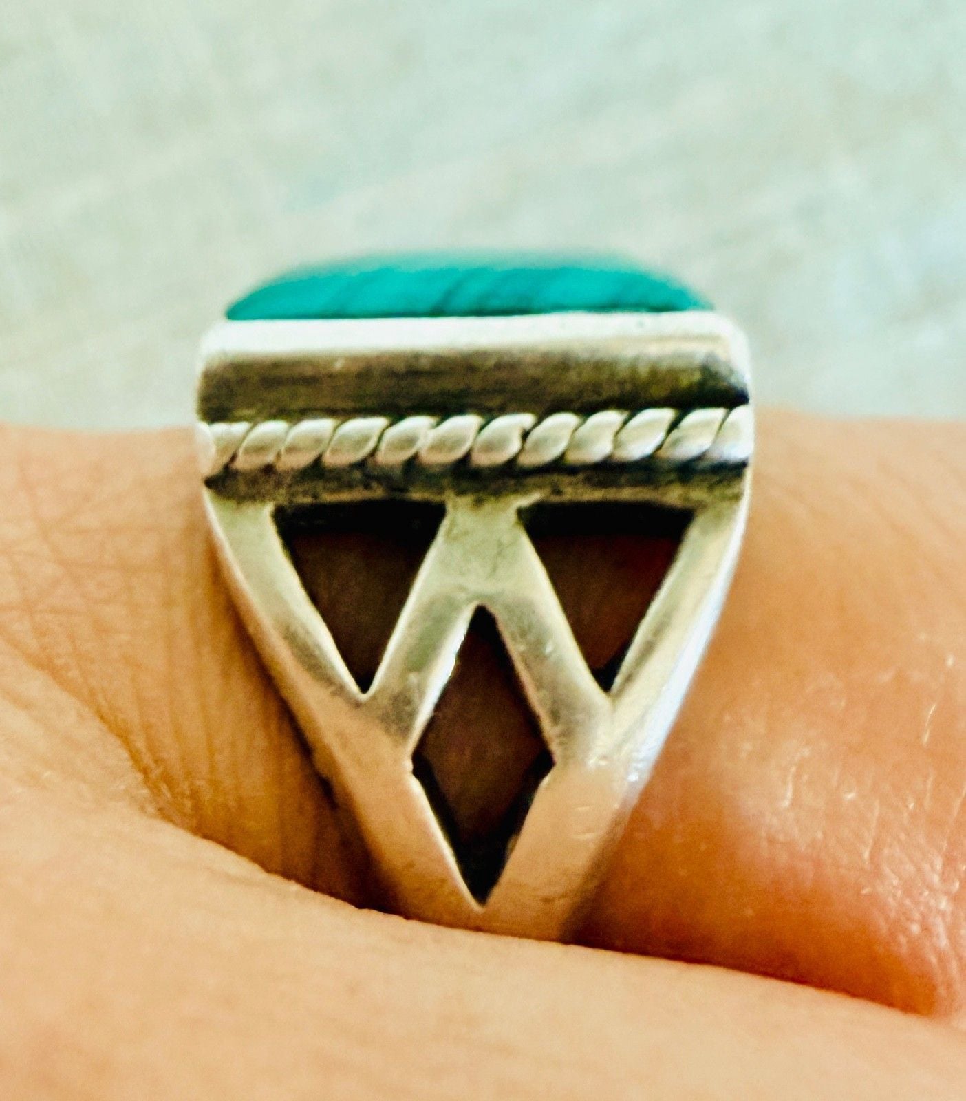 Sterling Silver Large Square Malachite Ring Southwestern Size 7 Statement 6